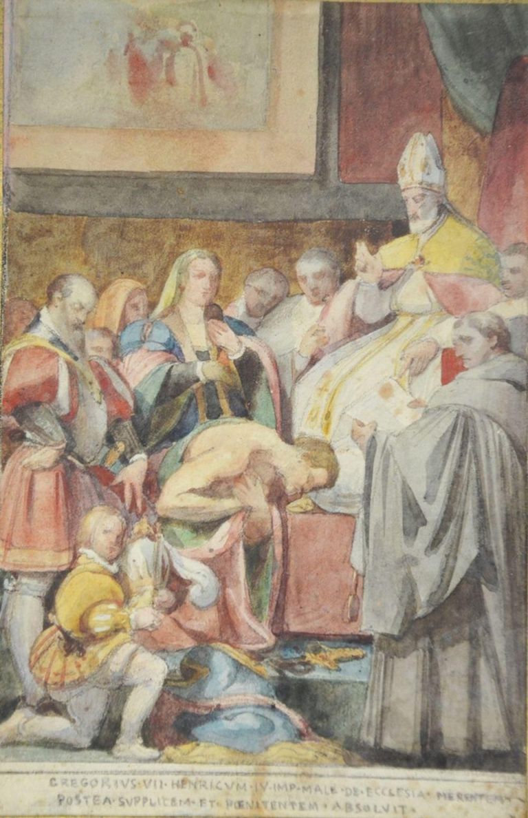 Jean Louis Bezard, "Pope gregory vii suppresses the excommunication of emperor henry iv".