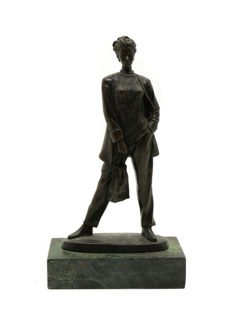 Modern Elegance: Recent Manufacture Bronze Figure of Lady in Formal Dress