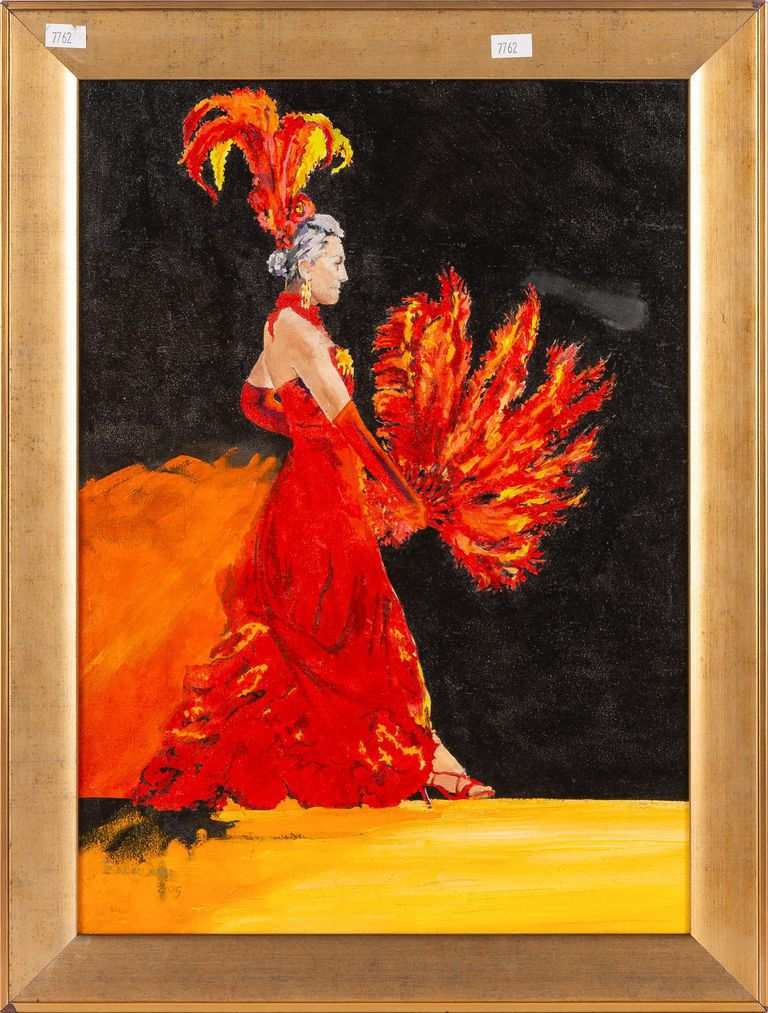 Bruce Barklamb 'Portrait of woman in red Spanish dance costume