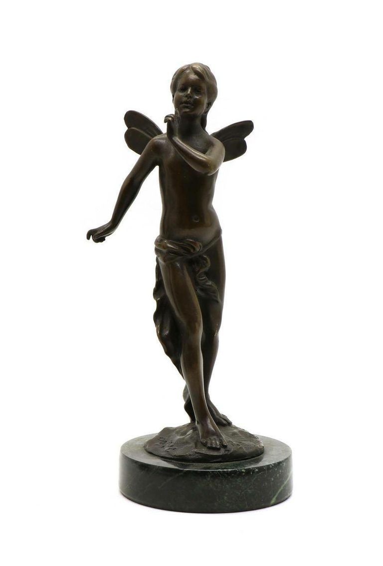 Enchanting Elegance: Recent Manufacture Bronze Fairy Figure on Marble Base