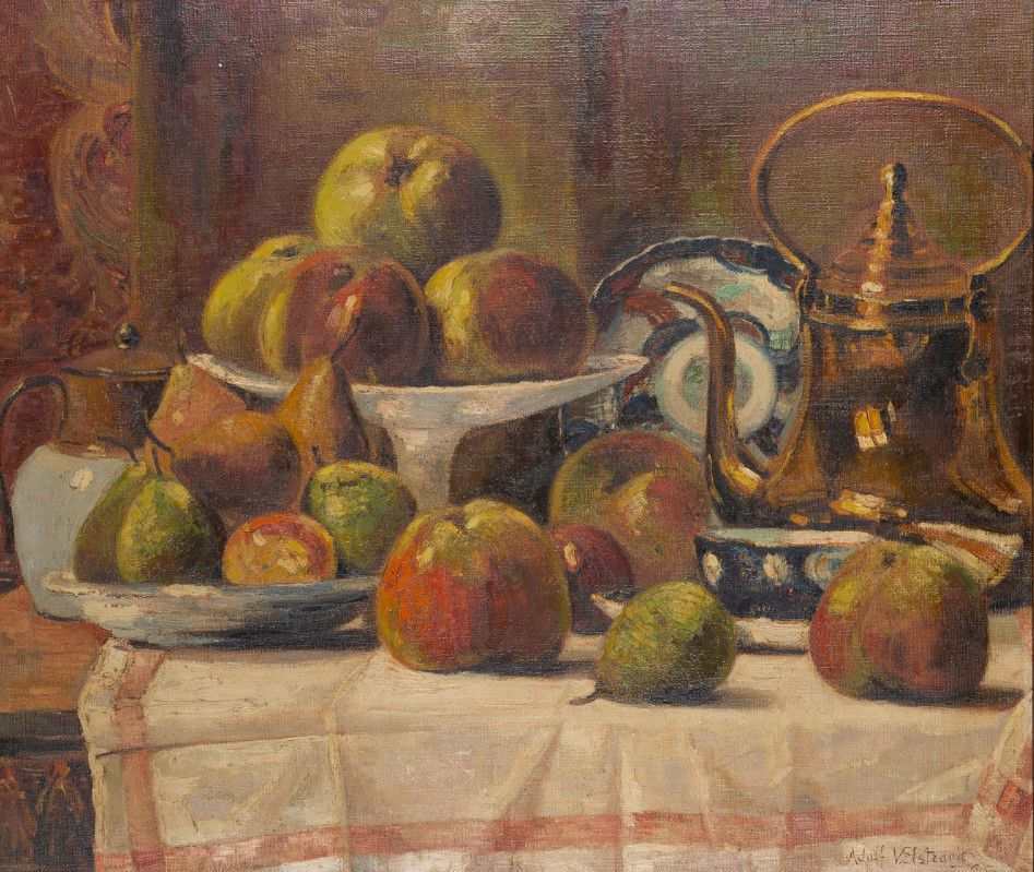 Adolf Van Elstraete "Still life with apples and pears"