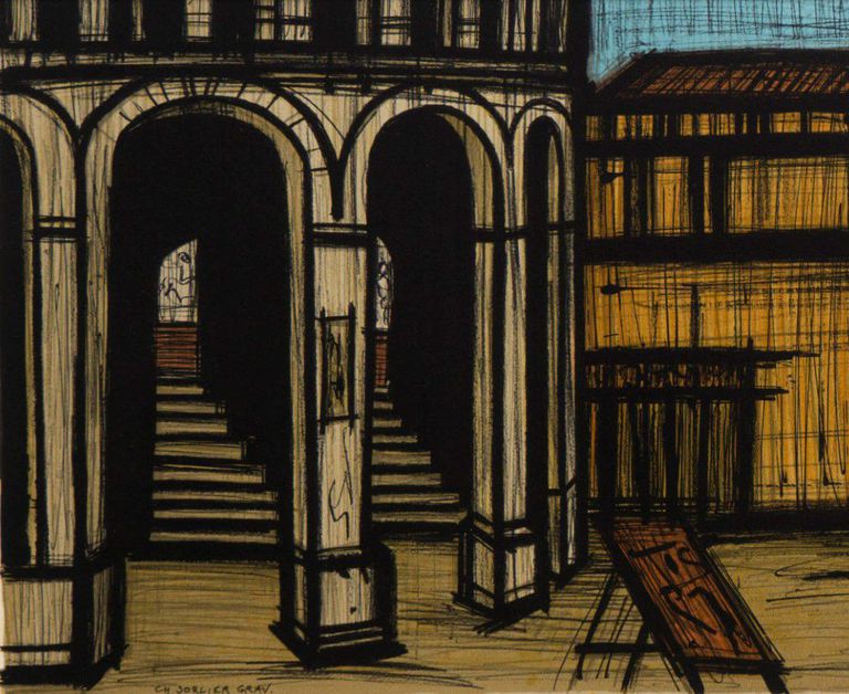 Lithography by Bernard Buffet, "La Place des Arènes"