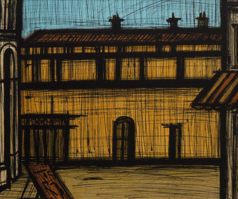 Lithography by Bernard Buffet, "La Place des Arènes"