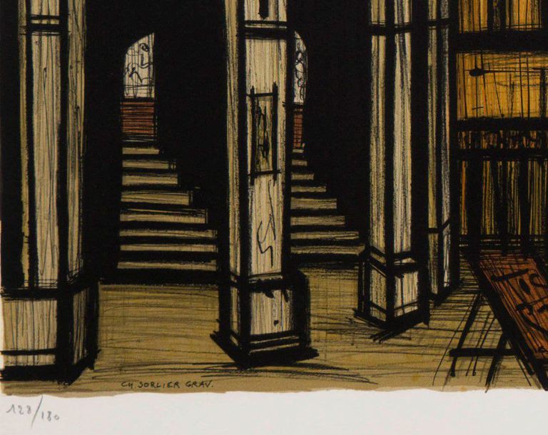 Lithography by Bernard Buffet, "La Place des Arènes"