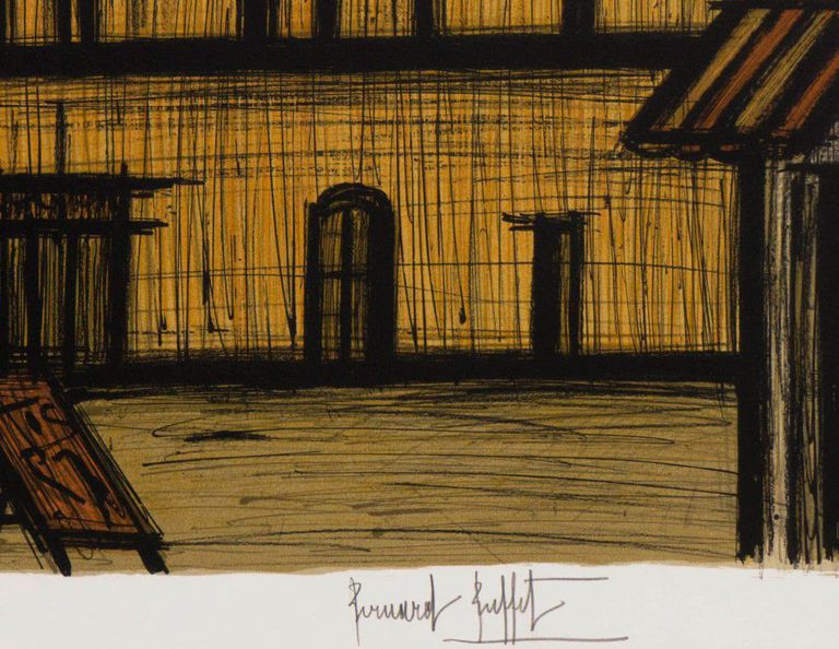 Lithography by Bernard Buffet, "La Place des Arènes"