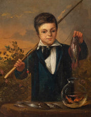 19th-century oil painting, "Young Fisherman"