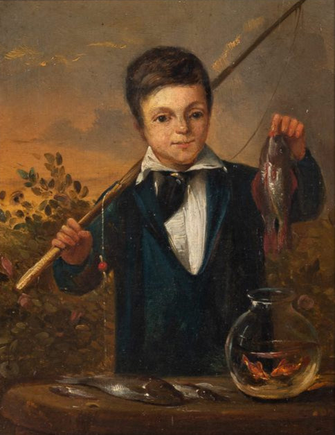 19th-century oil painting, "Young Fisherman"