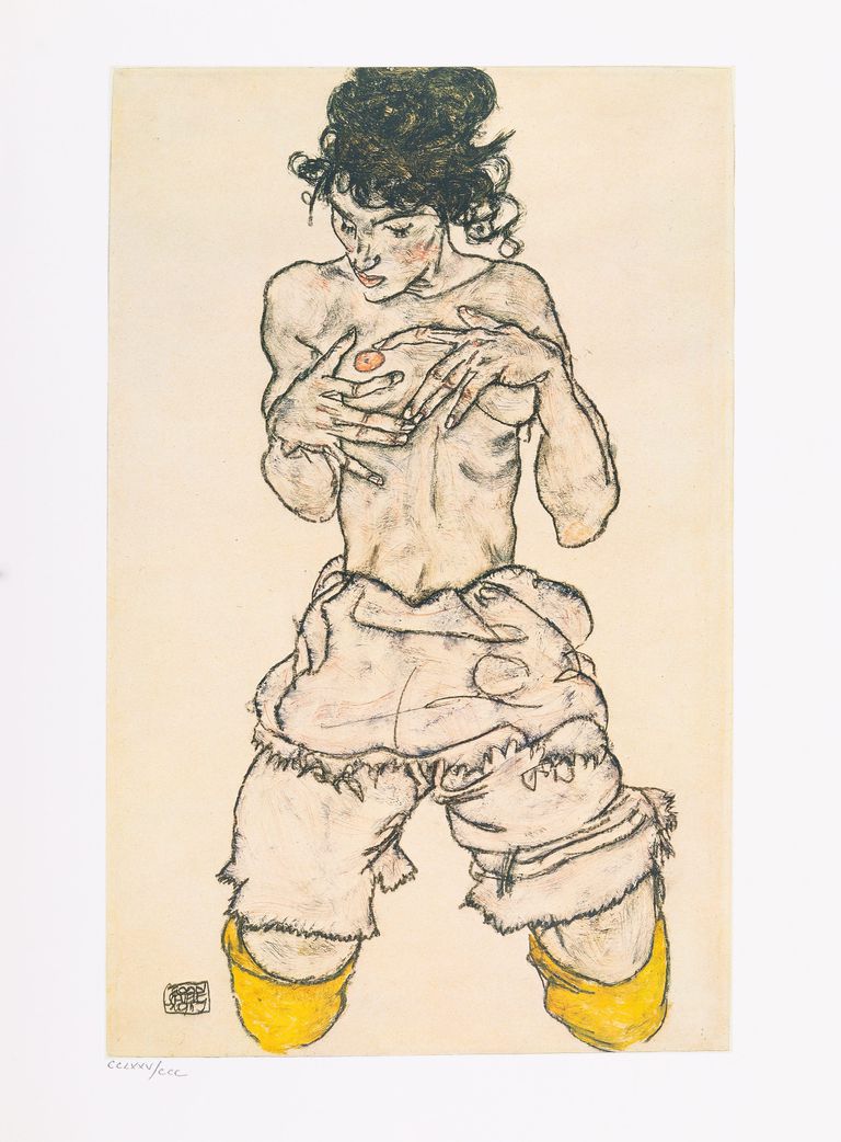 Lithograph (After) Egon Schiele, ''Half-naked on Knees''