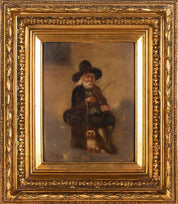 19th-century oil painting "Violinist and His Dog"