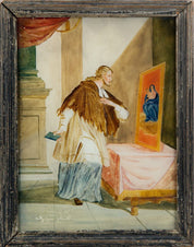 Antique 19th Century Reverse-Glass Painting San Lucas, 'Saint in a Robe'