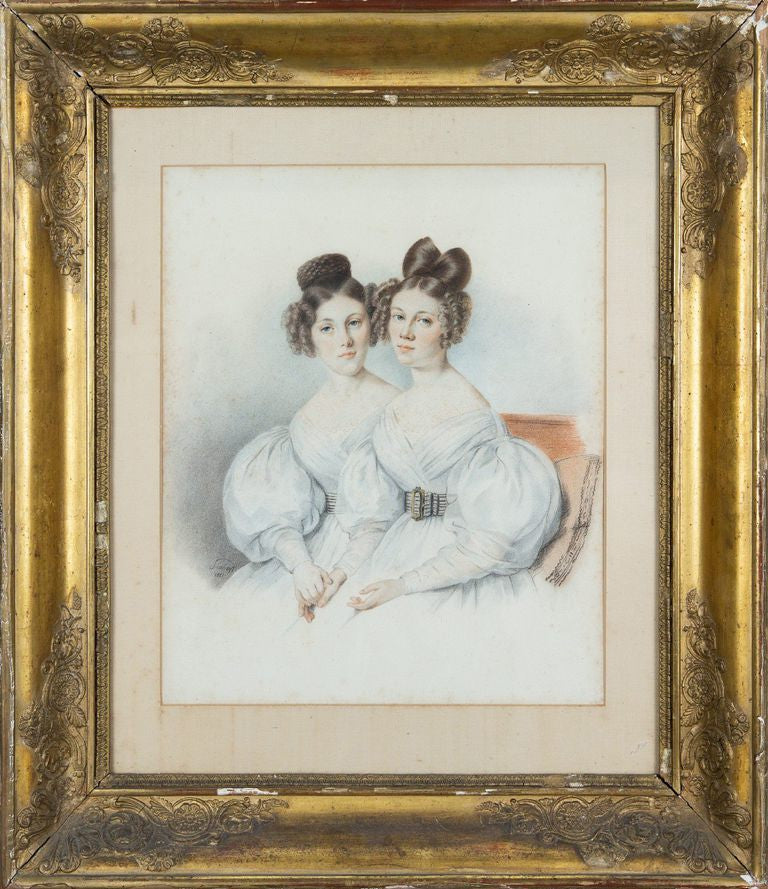 Antique Portrait Of Two 19th Century Sisters Signed Siebert