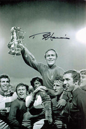 Ron Harris Signed 12x8 Chelsea Vintage Black and White Photo – FA Cup Celebration
