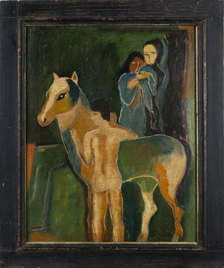 Béla Kádár (Attributed) "Male nude with horse"