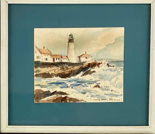 Signed ''Coastal Landscape'' Watercolor On Paper by Helen Schepens-Kraus