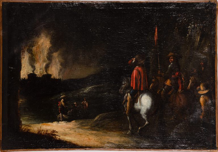 Michelangelo Cerquozzi (1602-1660) – Attributed – "Siege at Night"