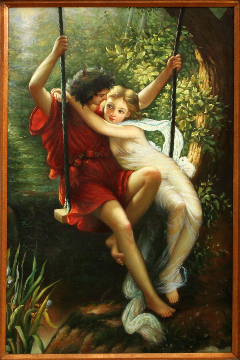 Large Oil on Canvas Painting After Pierre-Auguste Cot 'Springtime'