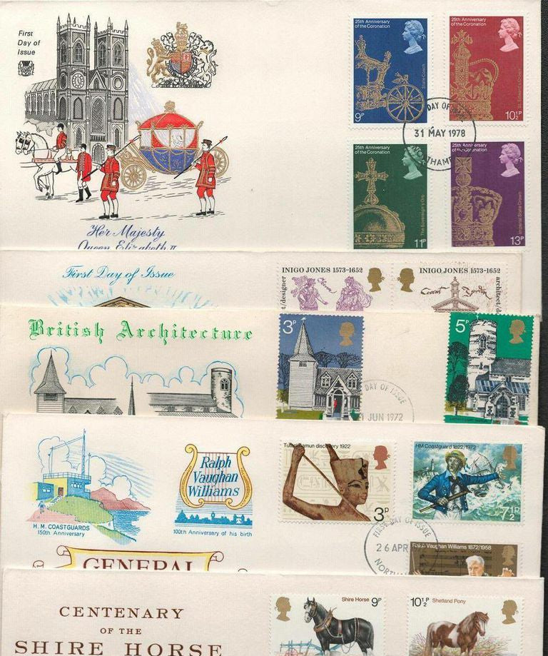 Collection of 48 First Day Covers with Stamps & FDI Postmarks Plus Fiji Royal 21st Birthday Souvenir Album