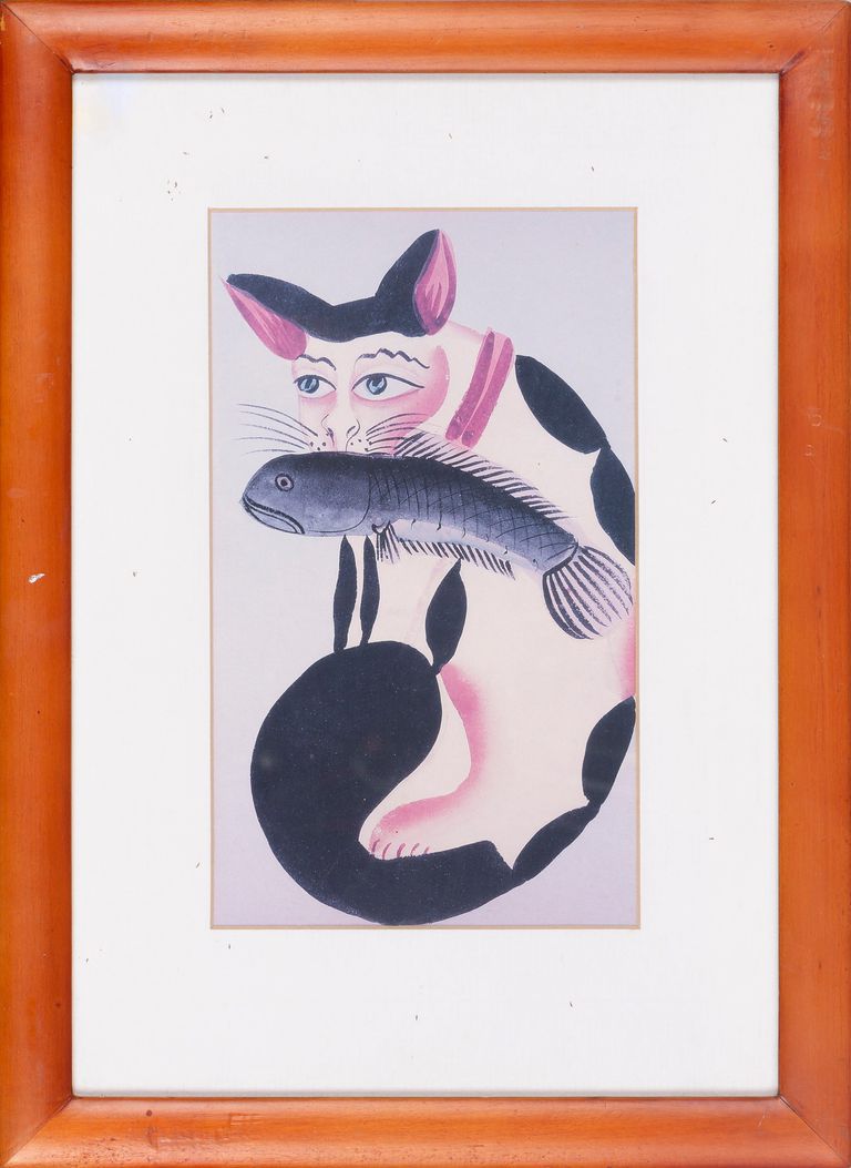 A cat with a fish in its mouth  from the Rudyard Kipling collection, Calcutta, c.1890 - Indian School, (19th century)