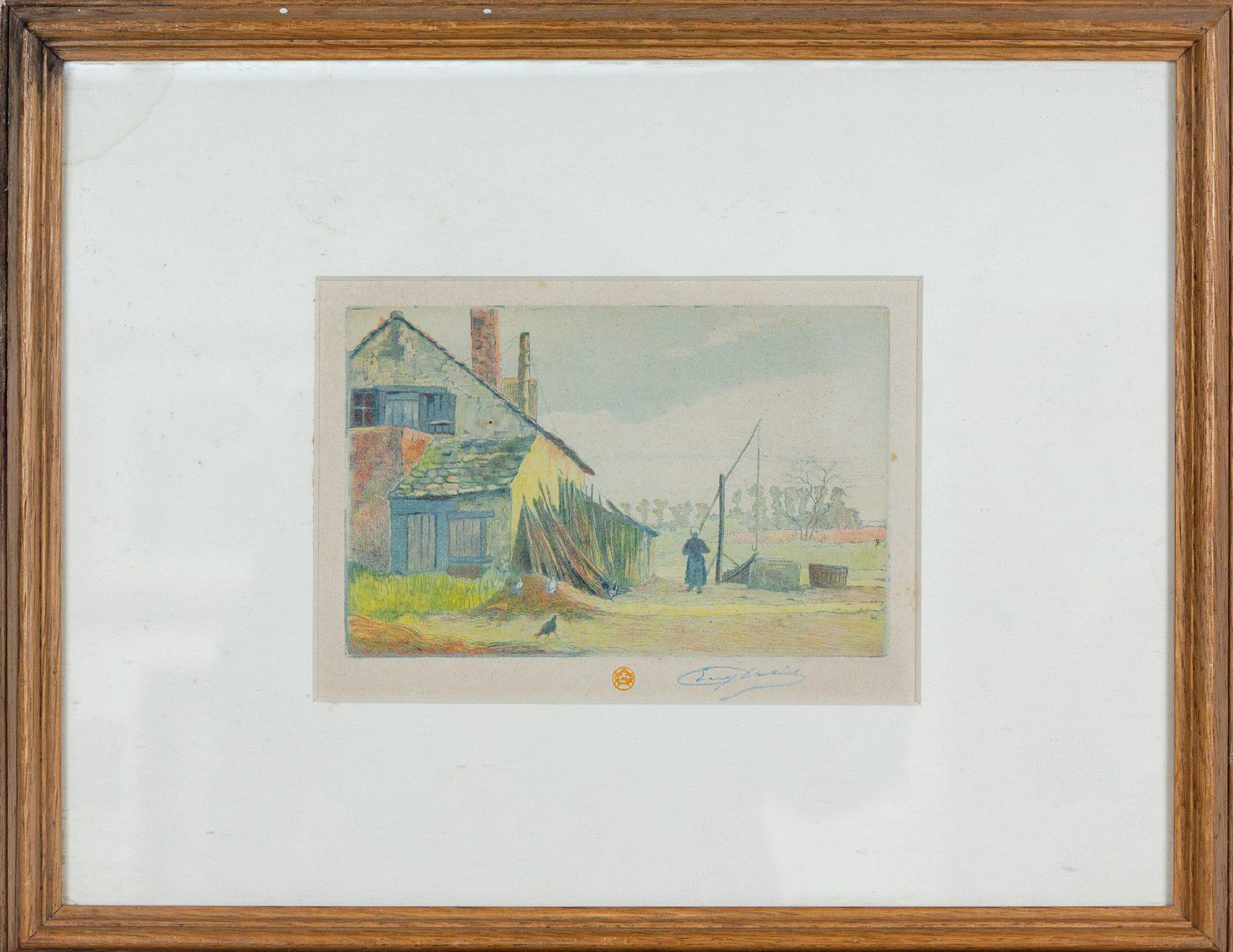 Signed Coloured Engraving 'Rural Scene' 1900