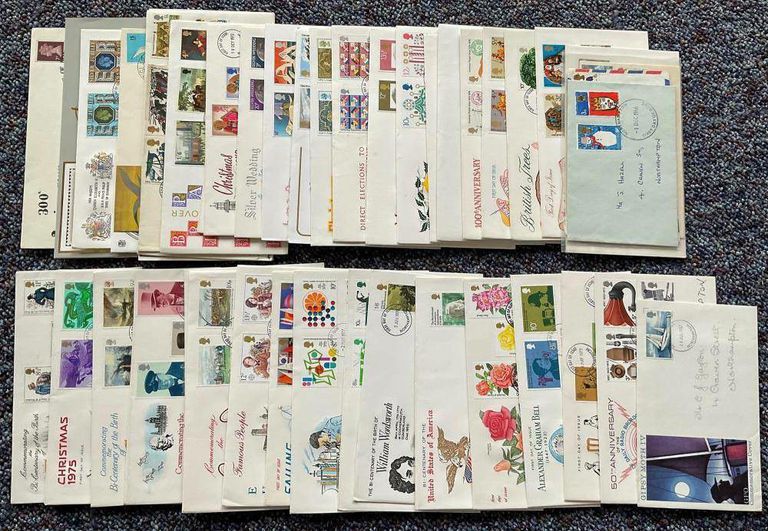 Collection of 48 First Day Covers with Stamps & FDI Postmarks Plus Fiji Souvenir Album (Royal 21st Birthday)