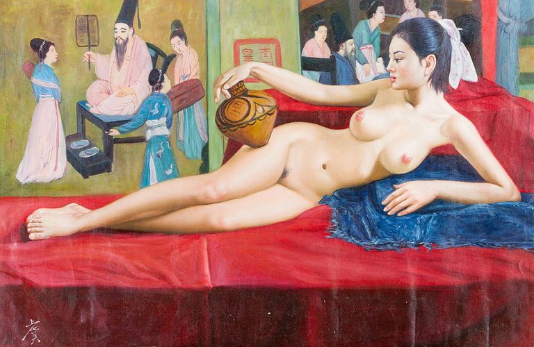 Signed Large Female Nude Painting by Chinese Artist