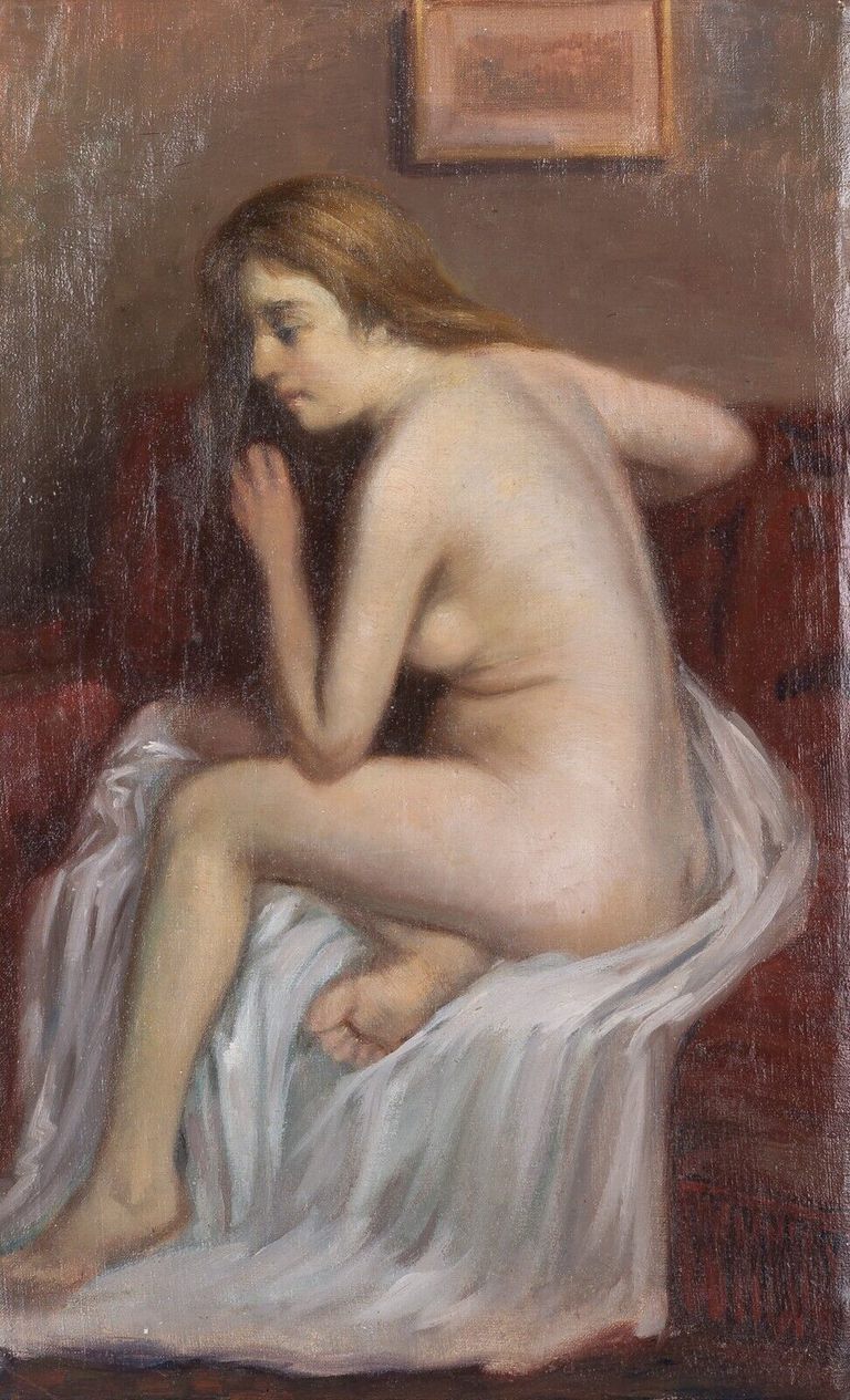 Unknow 19th Century Painter, "Seated female nude"