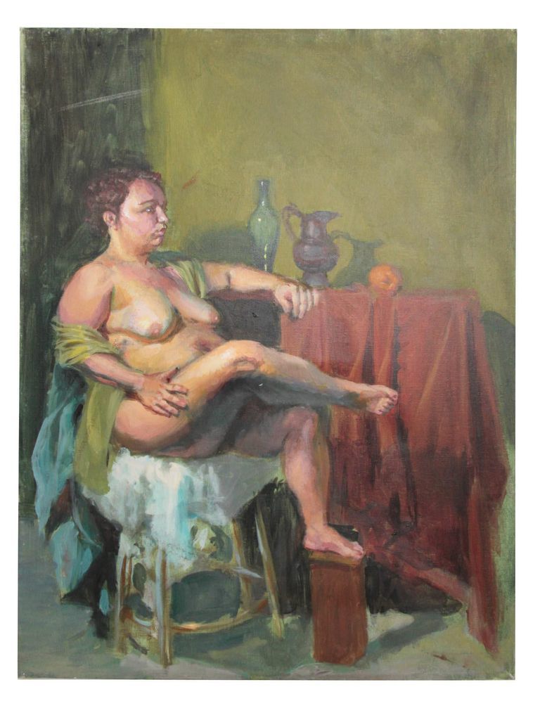 Nude Female Portrait Oil Painting In The Style Of Moses Soyer