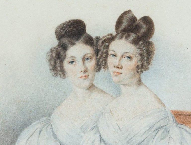 Antique Portrait Of Two 19th Century Sisters Signed Siebert