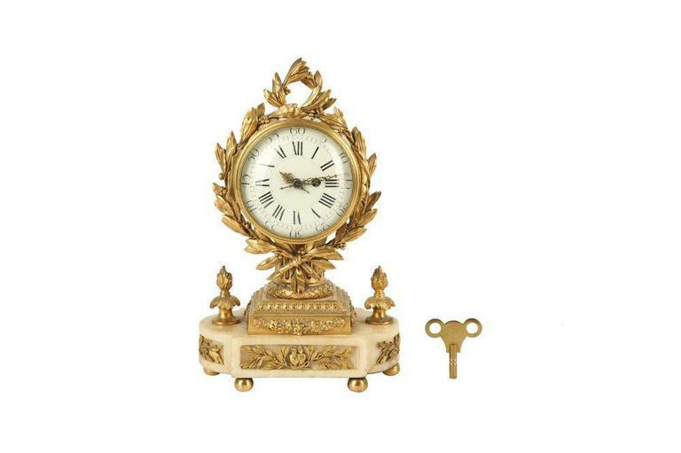 French Ormolu and White Marble Mantel Clock