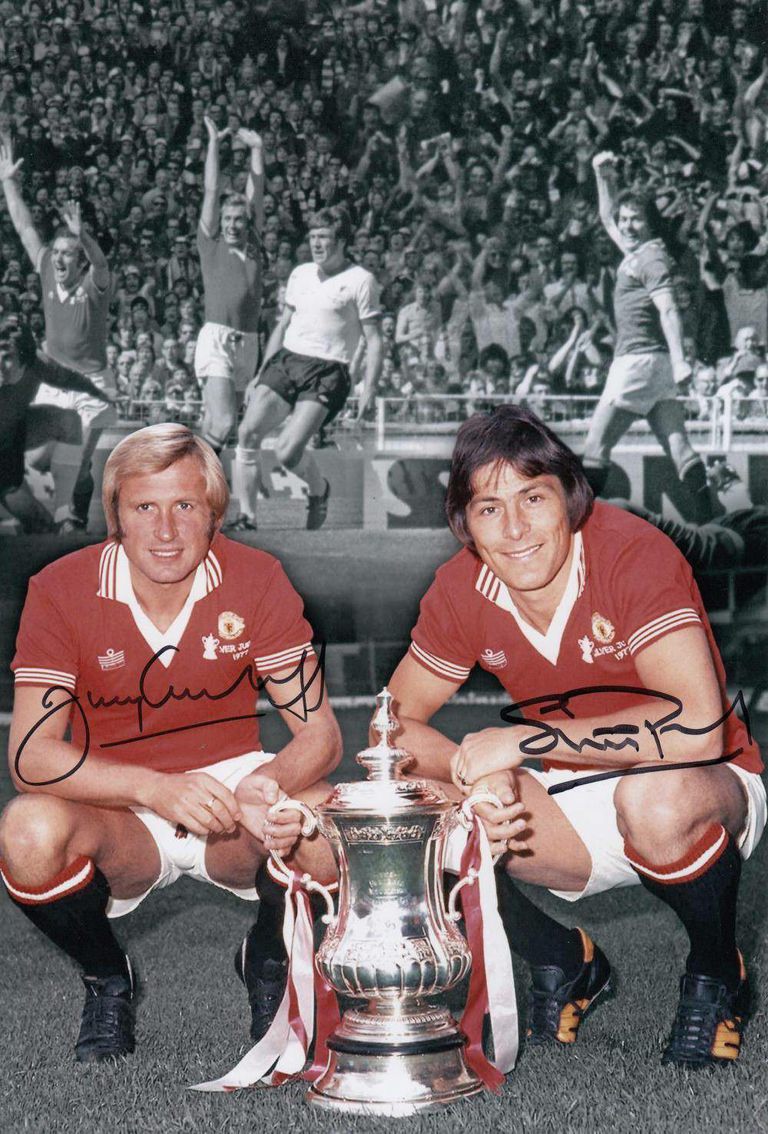 Manchester United 1977 FA Cup Final Signed 12x8 Colour Photo Montage