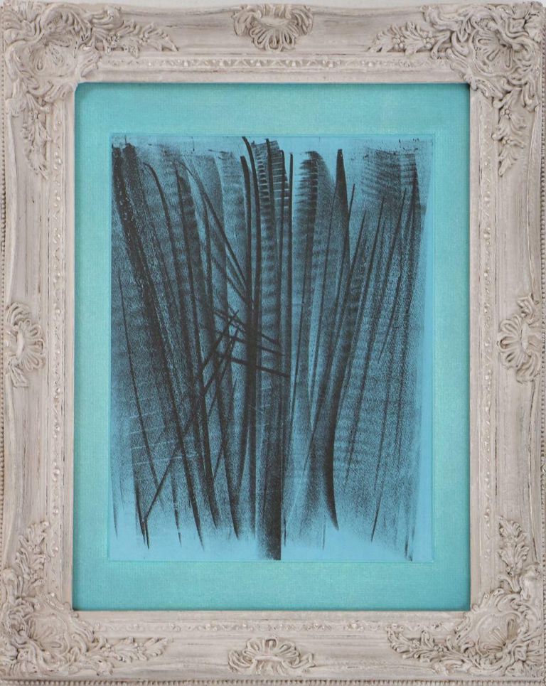 Hans Hartung, 'Black brushstrokes on a turquoise background'