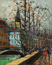 Oil Painting Paris Framed Street Scene "A Stroll Along the Seine" by Callard