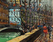 Oil Painting Paris Framed Street Scene "A Stroll Along the Seine" by Callard