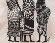 Signed African Silkscreen by Heidi Lange Ltd. Ed. Titled Market Women n.91 1983