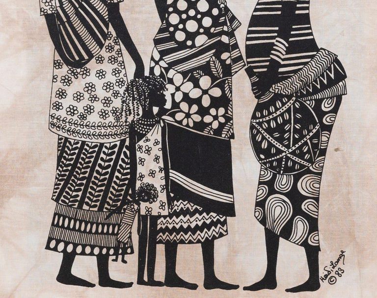 Signed African Silkscreen by Heidi Lange Ltd. Ed. Titled Market Women n.91 1983