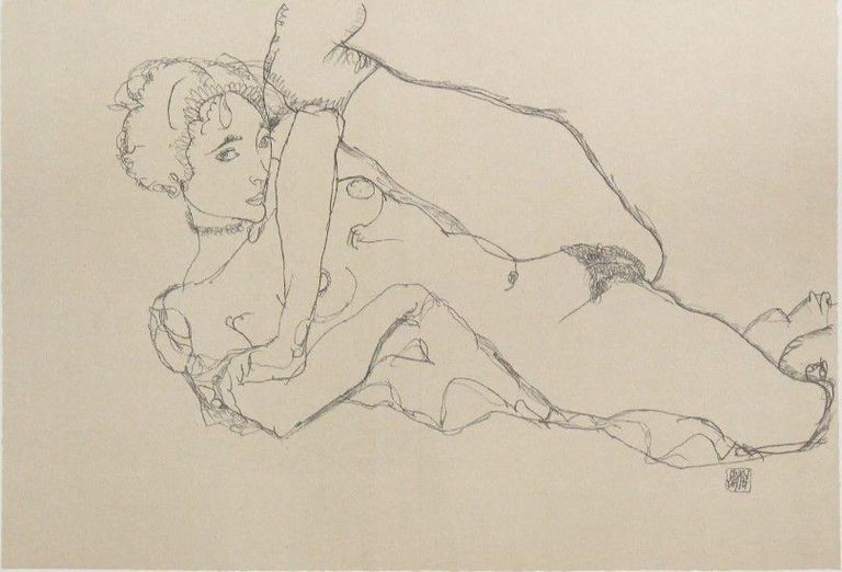 Egon Schiele (After) - 'Reclining Nude Left Leg Raised'