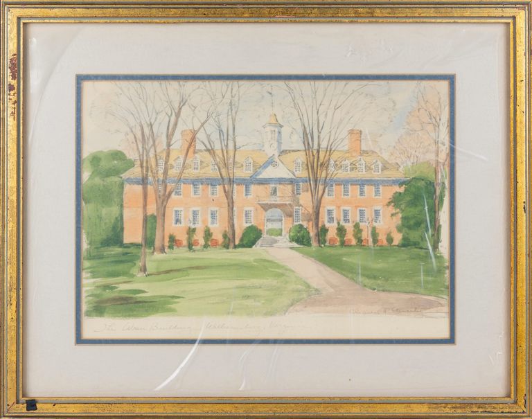 Original Watercolor Landscape Painting of the Wren Building, Williamsburg, VA