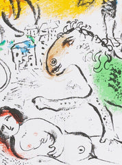 Marc Chagall , ''Scene with a green horse, in the background a city''