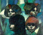 Angel Cestac, Composition with Portraits - Late 20th Century Oil on Canvas