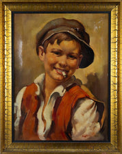 Brabot J. Original antique painting  'Boy with a cigarette'