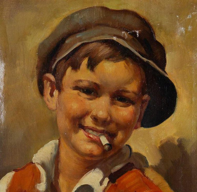 Brabot J. Original antique painting  'Boy with a cigarette'