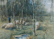 A. Durieux, Shepherd with his sheep at the edge of the forest