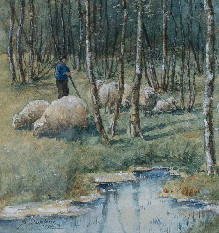 A. Durieux, Shepherd with his sheep at the edge of the forest