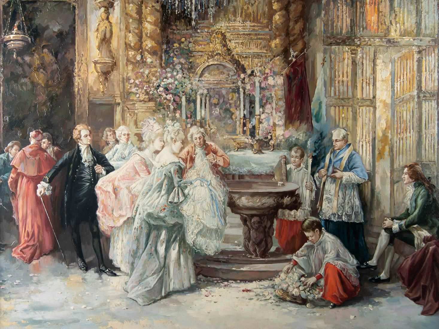 C.19th  Continental School 'Victorian Baptism Scene'